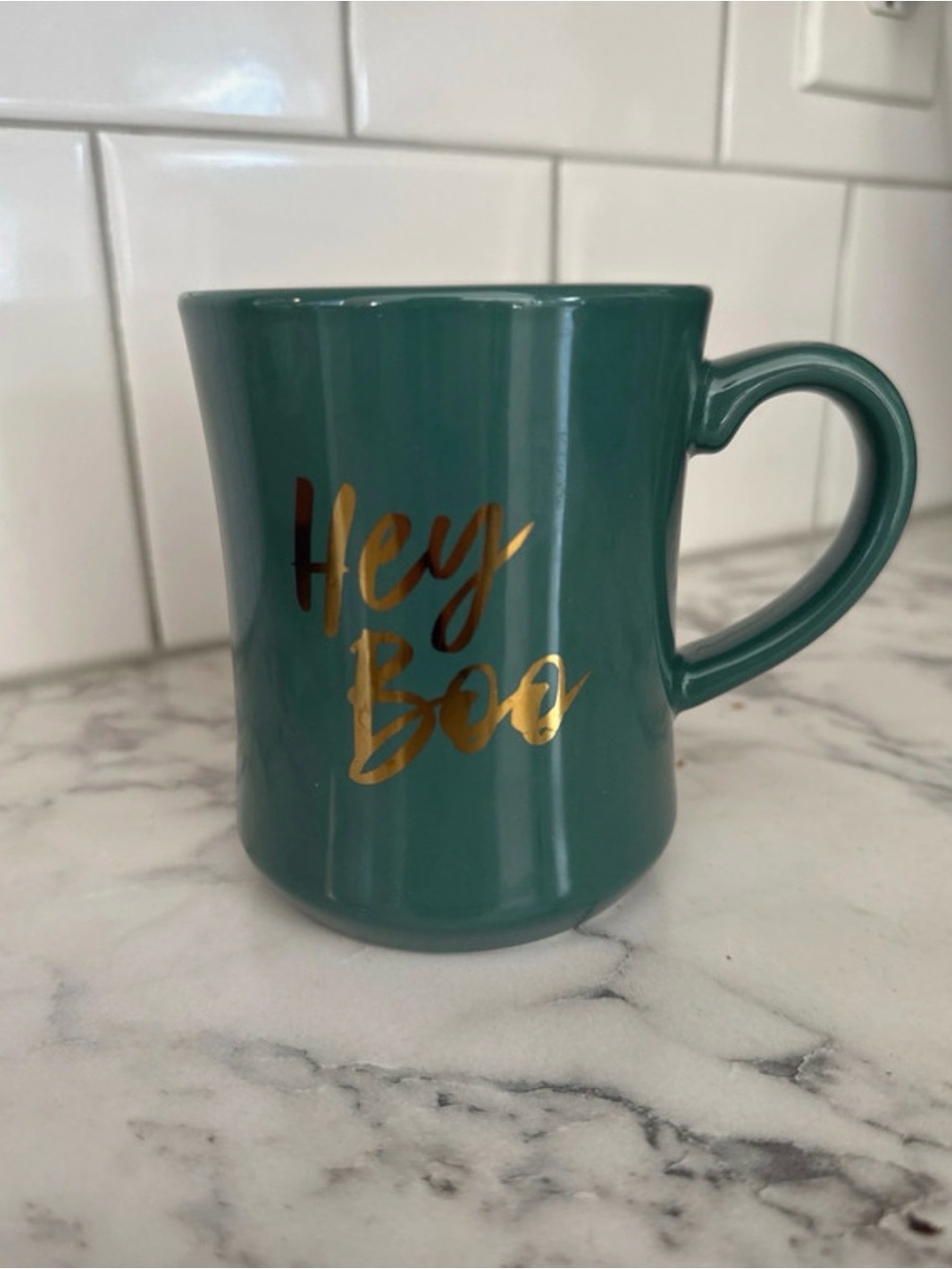 Opalhouse Teal Ceramic Mug with Gold Script - 'Hey Boo'